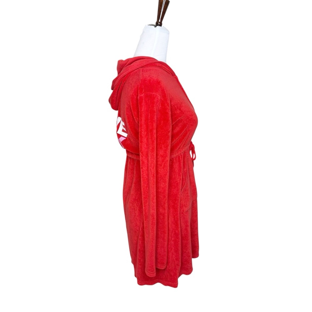 PINK Victoria's Secret Y2K Red Terrycloth Hooded Zip Up Robe / Coverup Size Med - Picture 5 of 10